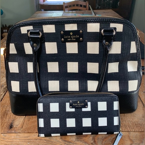 Kate Spade Black and Cream Check Pattern Handbag and Wallet Set - Picture 1 of 8